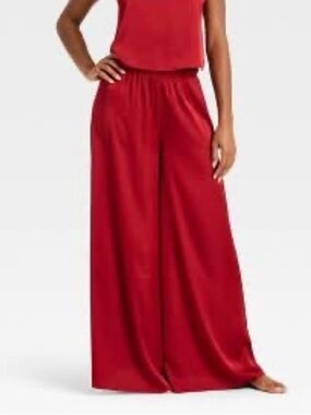 Auden Women's Luxury Collection Satin Pajama pant Red Sz XL